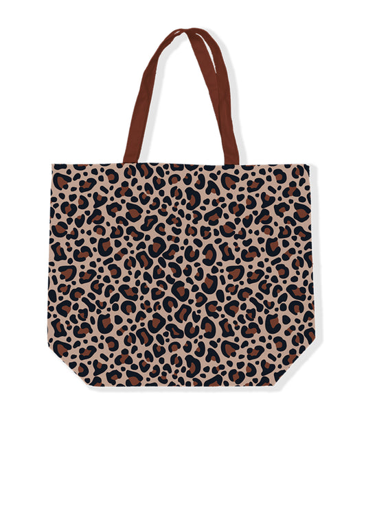 Canvas tas - Leopard mokka/beige 48x15x38cm
